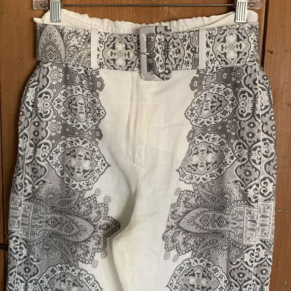Johnny Was black/white paisley print linen/silk high waisted wide leg slacks - Picture 3 of 13